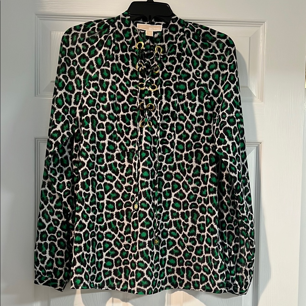 Green and Black Animal Print Blouse
Very light weight/sheer for summer